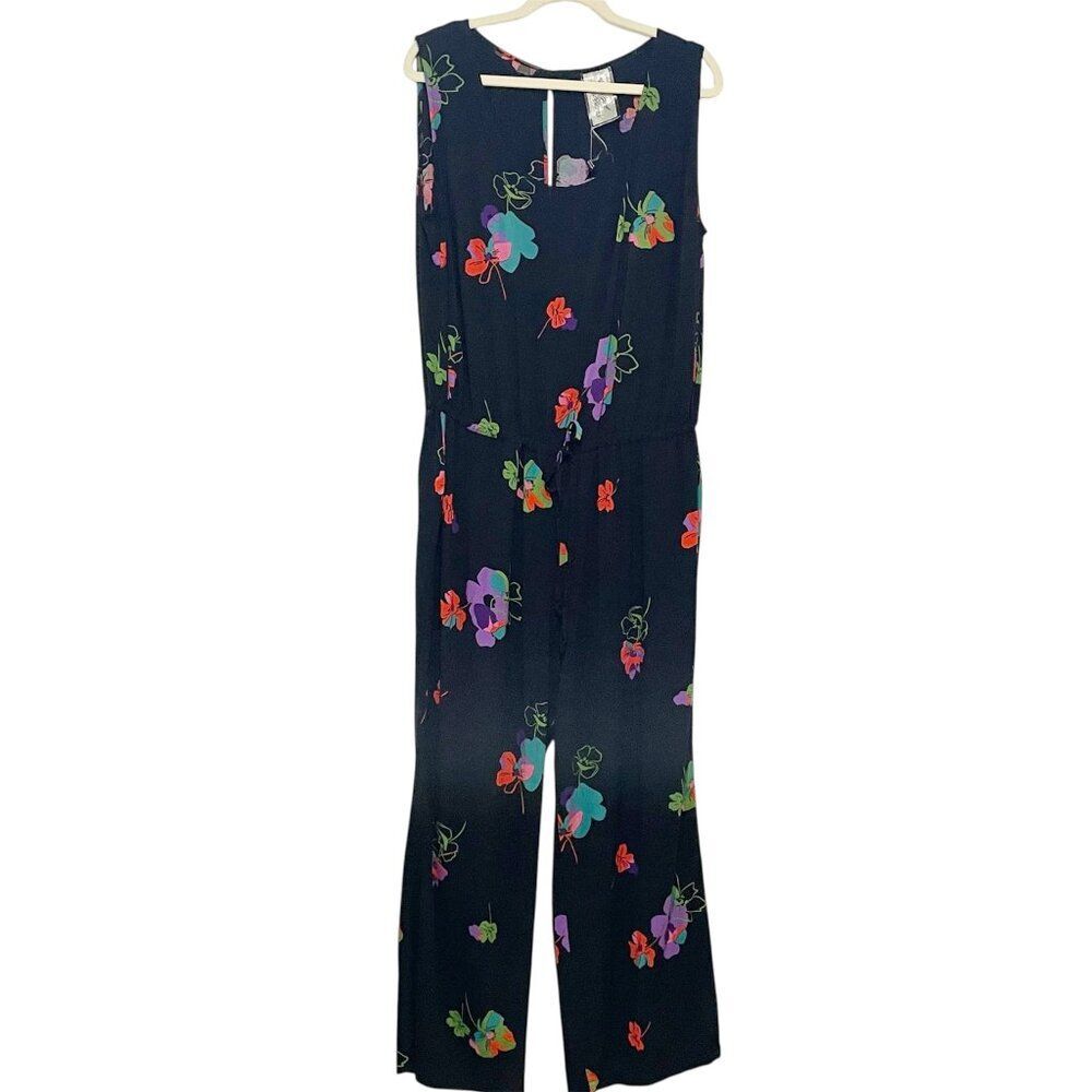 Women's Black Floral Sleeveless Waist String Light Flowy Easy to Wear Jumpsuit